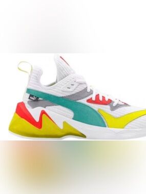 Mens Puma LQDCELL White Teal Yellow Athletic Sneakers sz 11
